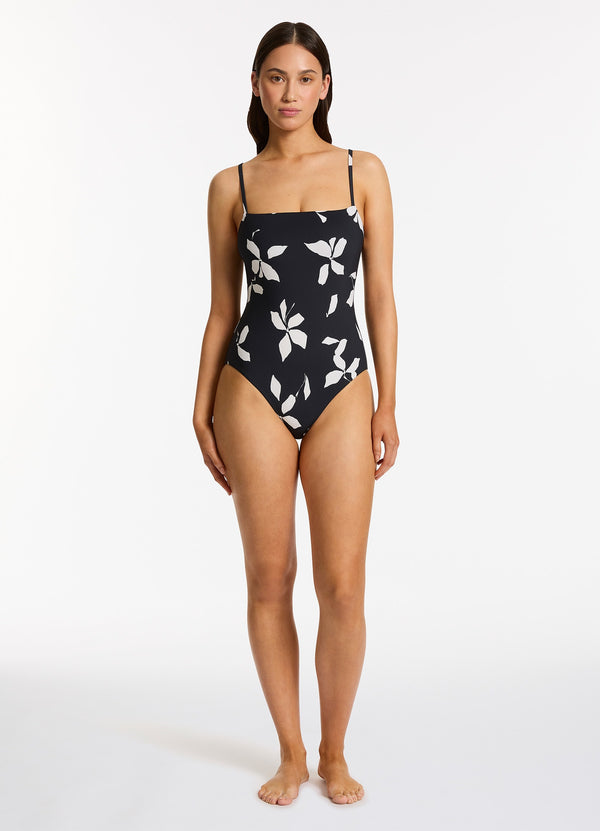 seafolly Elora Bloom Minimal Tank One Piece - Black