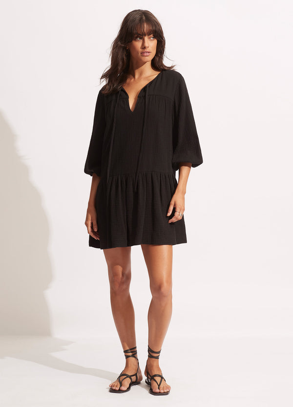 seafolly Fallow Textured Cotton Cover Up - Black