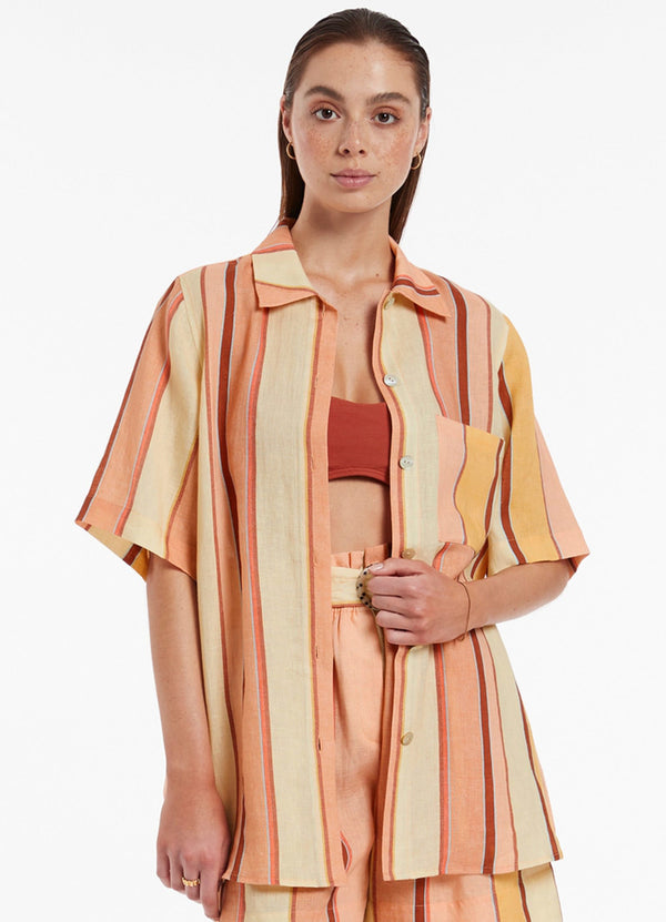 Seafolly Fira Stripe Short Sleeve Shirt - Marigold