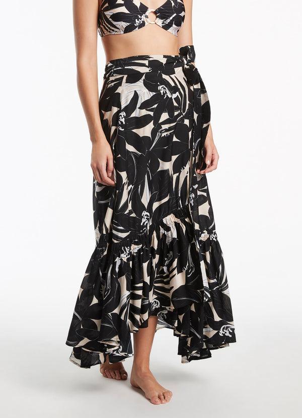 Seafolly Floreale Ruffle Wrap Skirt - Black