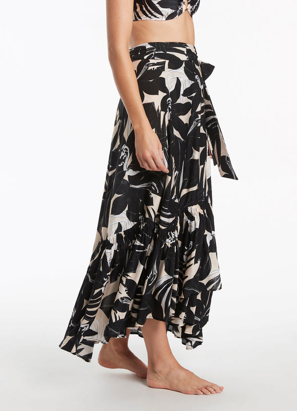 Seafolly Floreale Ruffle Wrap Skirt - Black
