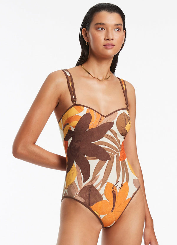 Seafolly Floreale Trim Tank One Piece - Latte