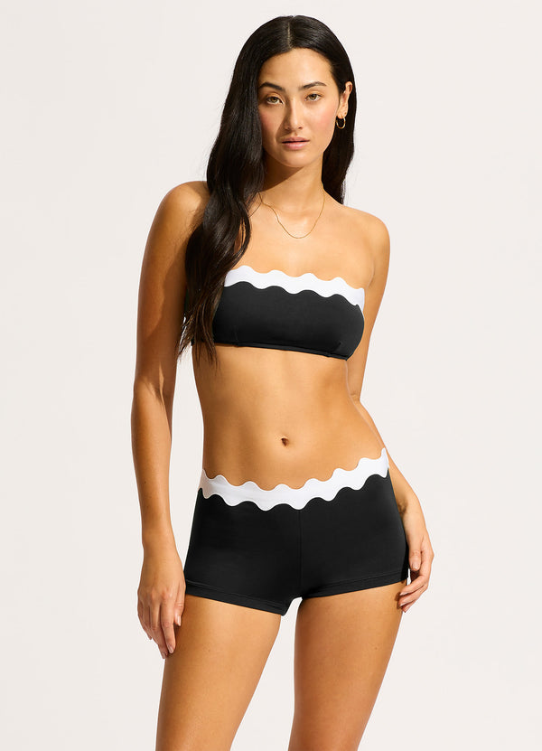 seafolly Gia Ric Rac Boyleg Bikini Bottom - Black