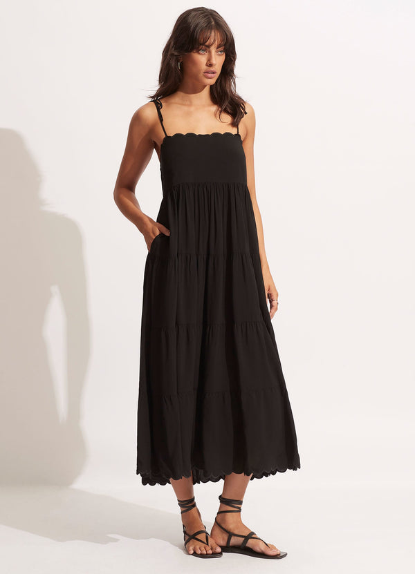 Seafolly Gia Scallop Midi Dress - Black