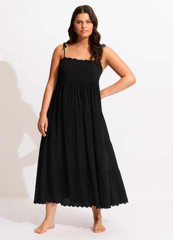 seafolly Gia Scallop Midi Dress - Black