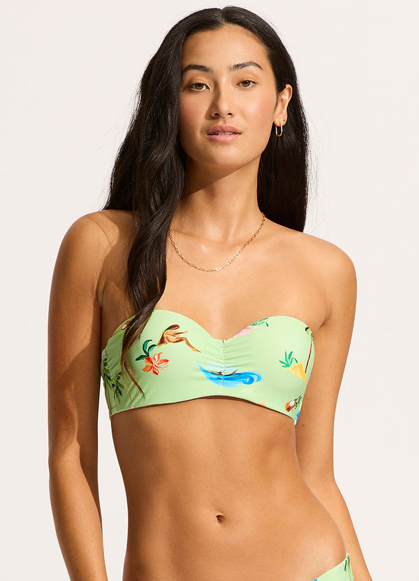 Seafolly Isla Palm Bustier Bandeau Bikini Top - Sage