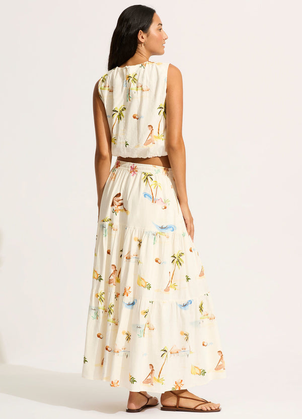 Seafolly Isla Palm Drawcord Waist Top - Ecru