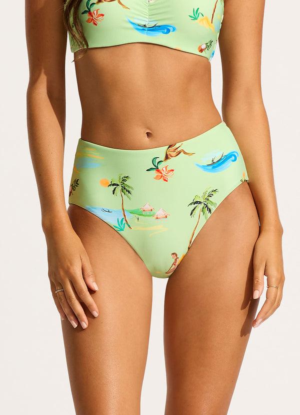 Seafolly Isla Palm High Waisted Bikini Bottom - Sage