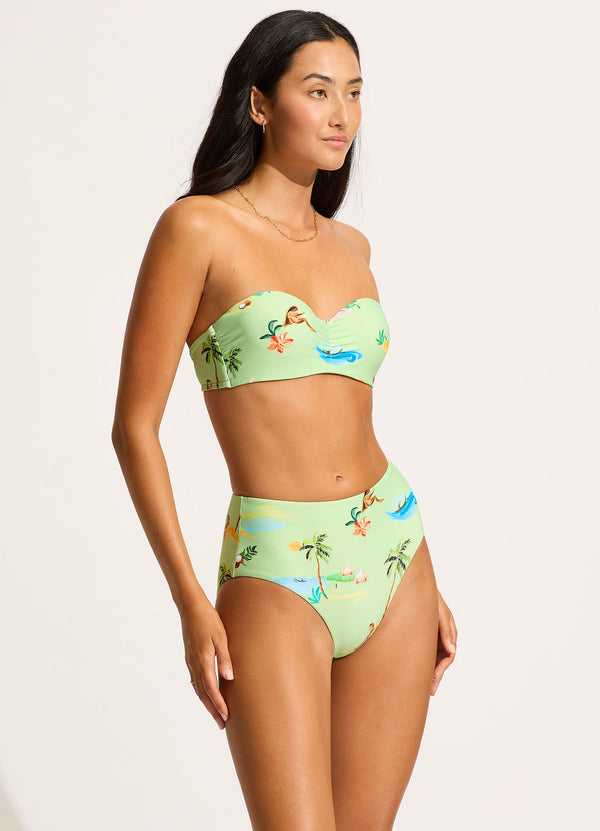 Seafolly Isla Palm High Waisted Bikini Bottom - Sage