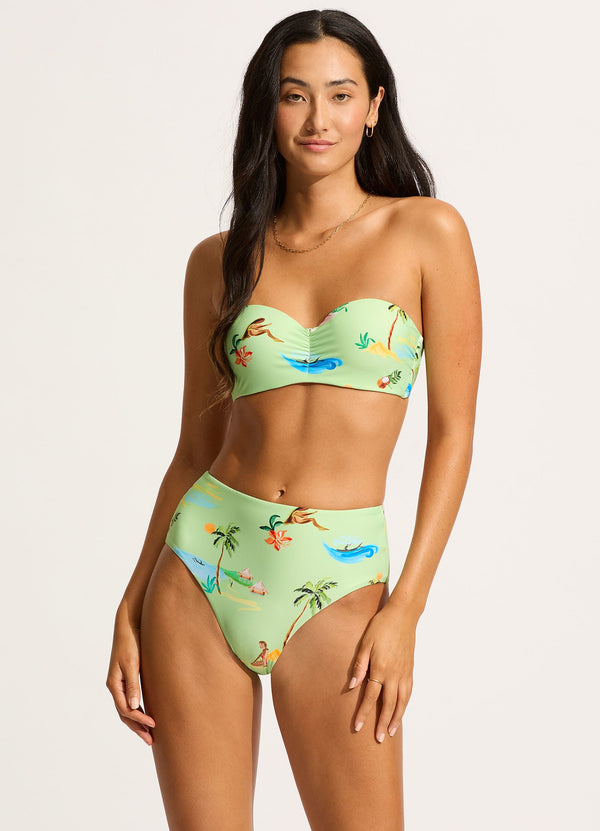 seafolly Isla Palm High Waisted Bikini Bottom - Sage