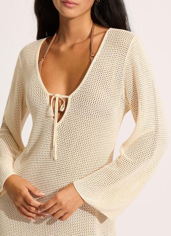 Seafolly Isla Palm Knit Cover Up - Ecru