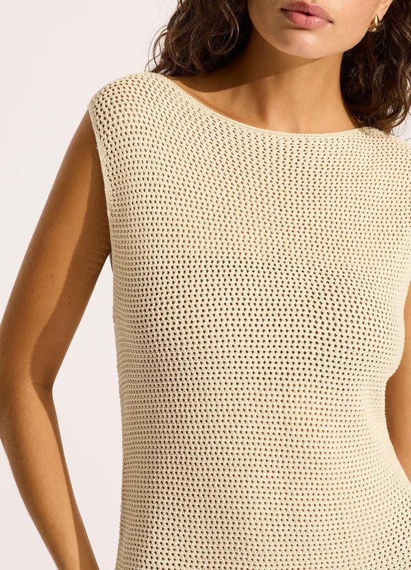 Seafolly Isla Palm Knit Mini Dress - Ecru