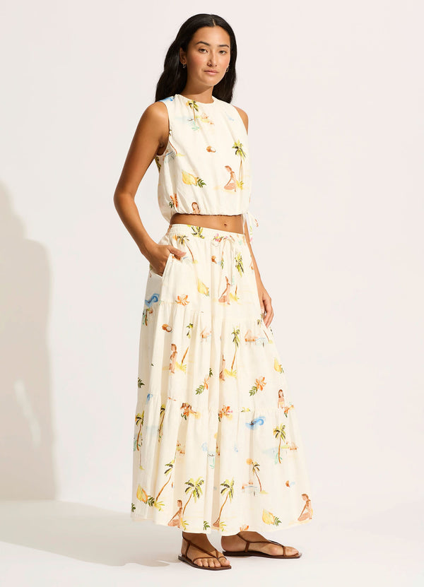 Seafolly Isla Palm Tiered Maxi Skirt - Ecru