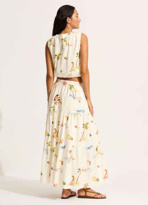 Seafolly Isla Palm Tiered Maxi Skirt - Ecru