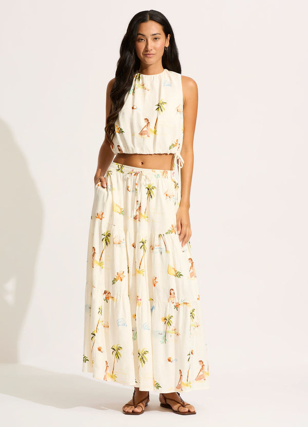 seafolly Isla Palm Tiered Maxi Skirt - Ecru