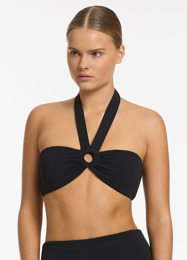 Seafolly Isla Rib Bandeau Bikini Halter Top - Black