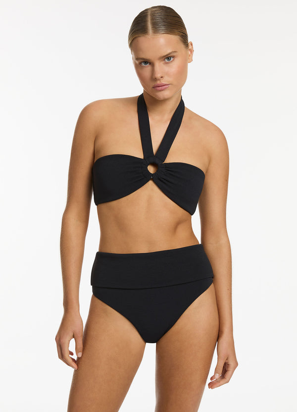 seafolly Isla Rib Bandeau Bikini Halter Top - Black