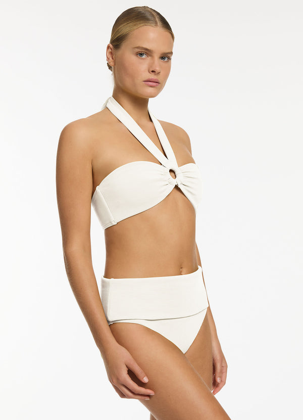 Seafolly Isla Rib Bandeau Bikini Halter Top - Cream