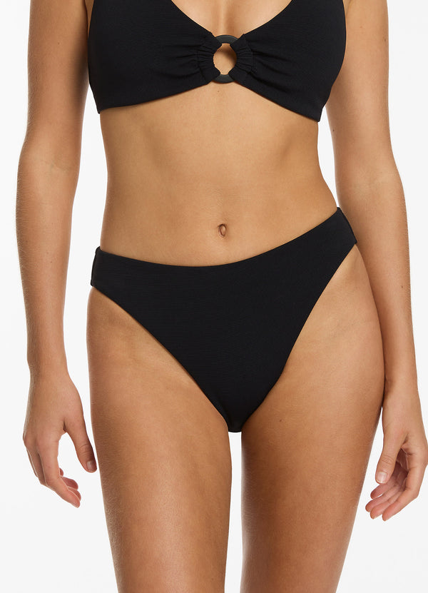 Seafolly Isla Rib High Leg Bikini Bottom - Black