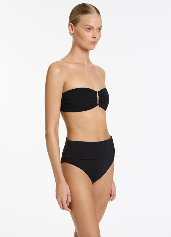 Seafolly Isla Rib U Trim Bandeau Bikini Top - Black