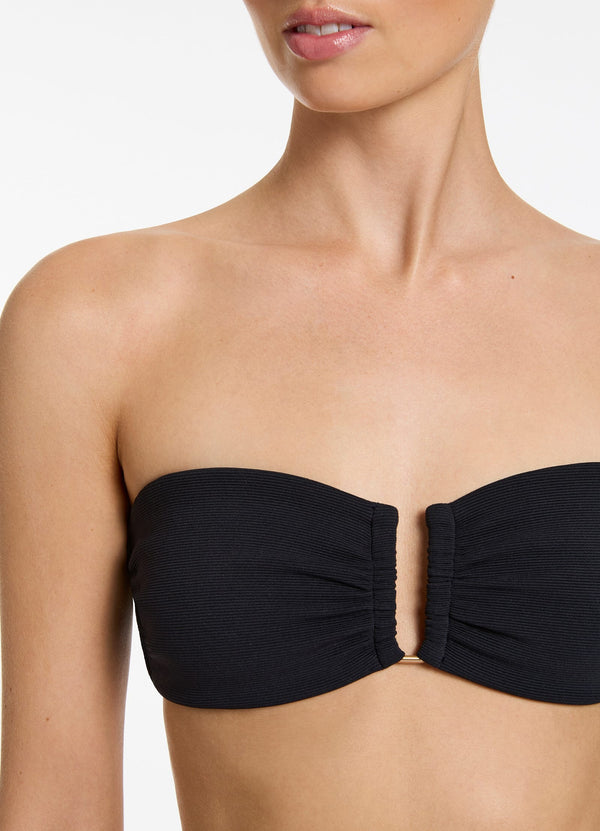 Seafolly Isla Rib U Trim Bandeau Bikini Top - Black