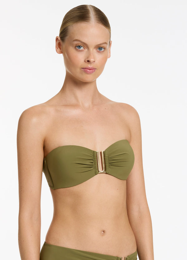 Seafolly Jetset Bandeau Bikini Top - Moss
