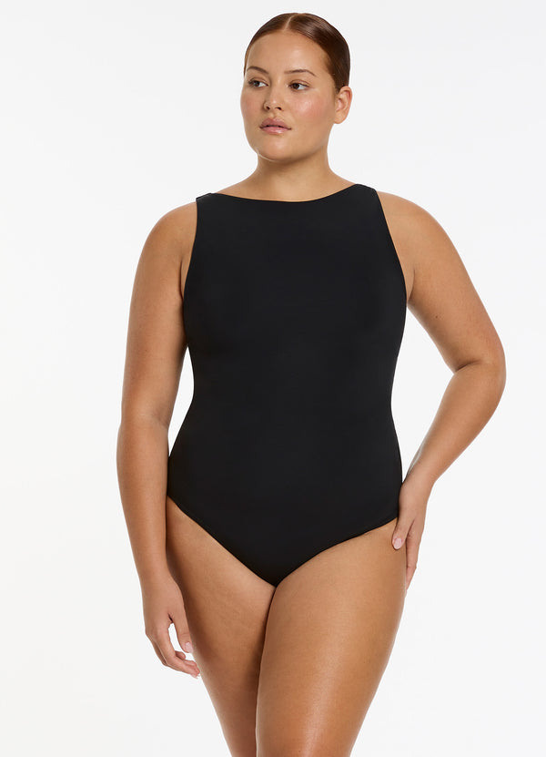 Seafolly Jetset Boat Neck One Piece - Black