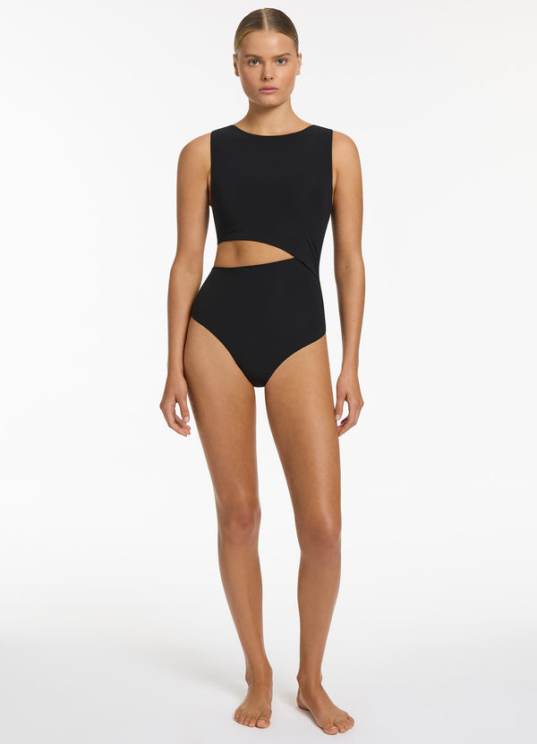 seafolly Jetset Cut Out Tank One Piece - Black