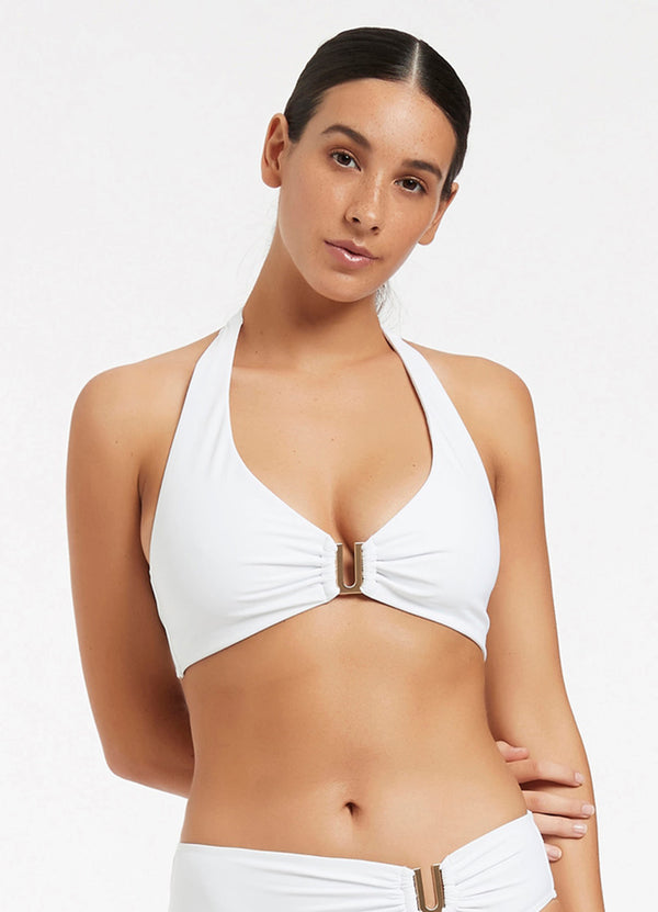 Seafolly Jetset D-Dd Halter Top - White