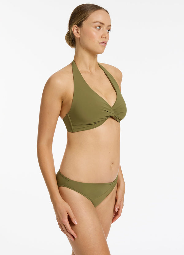 Seafolly Jetset D-DD Twist Front Bikini Top - Moss
