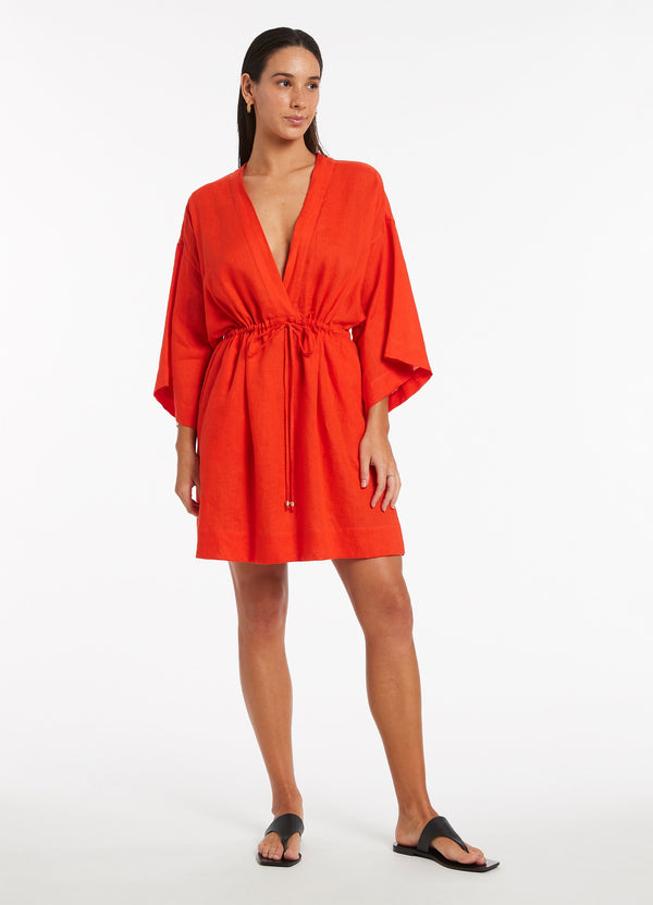 Seafolly Jetset Gather Front Kaftan - Fiamma