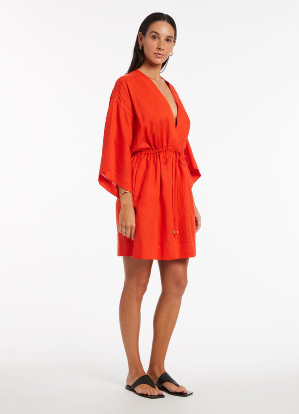 Seafolly Jetset Gather Front Kaftan - Fiamma