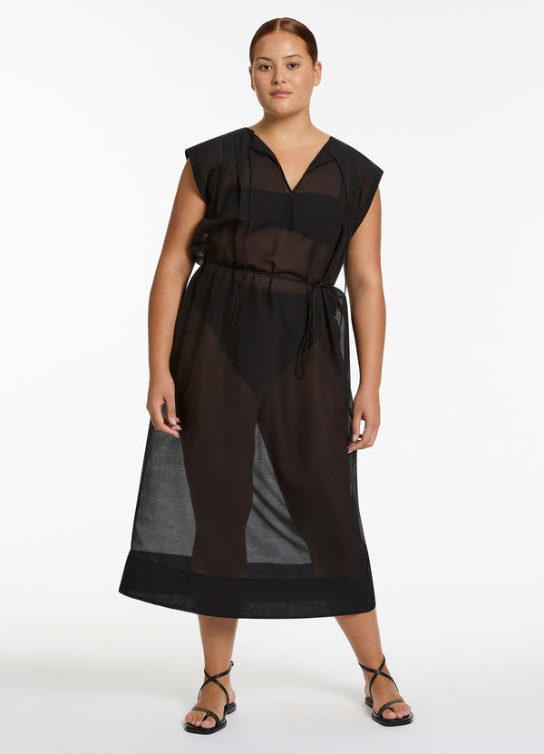 Seafolly Jetset Gathered Maxi Cover Up - Black