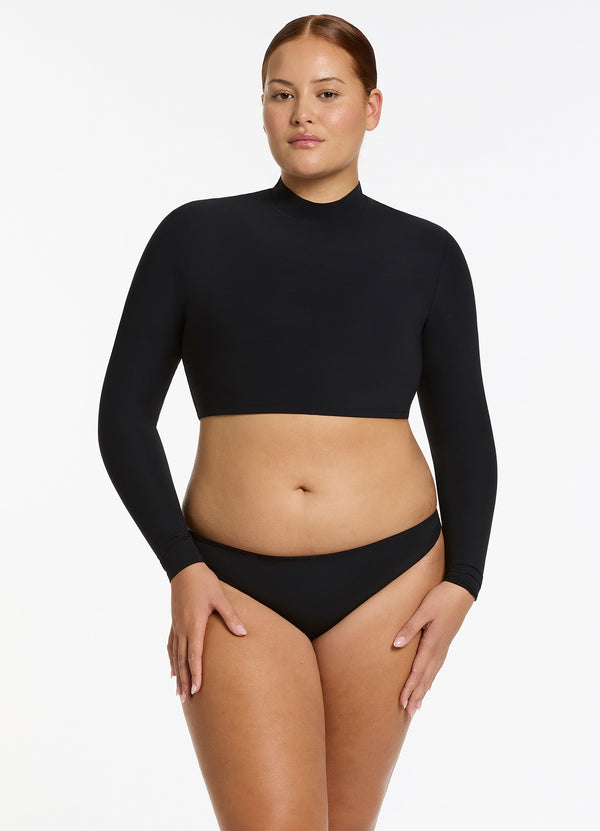 Seafolly Jetset High Neck Ls Bikini Top - Black