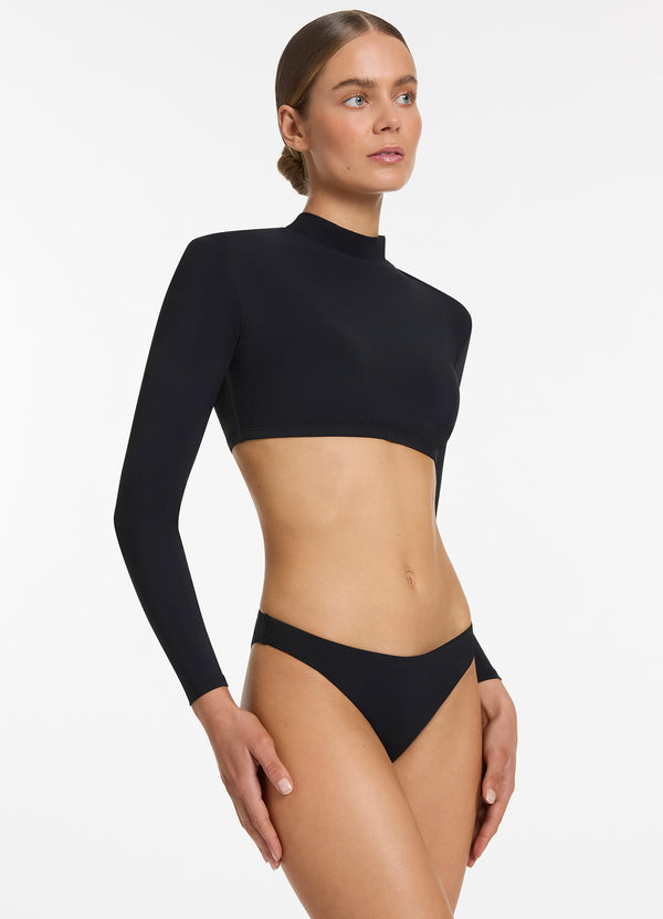Seafolly Jetset High Neck Ls Bikini Top - Black