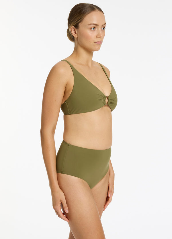 Seafolly Jetset High Waisted Bikini Bottom - Moss