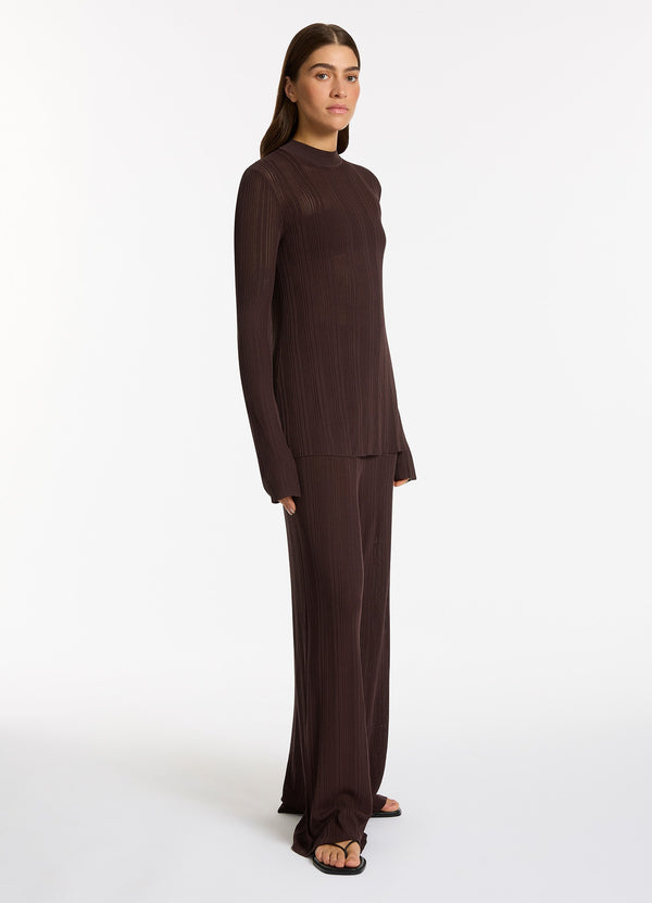 Seafolly Jetset Knit Long Sleeve Top - Chocolate
