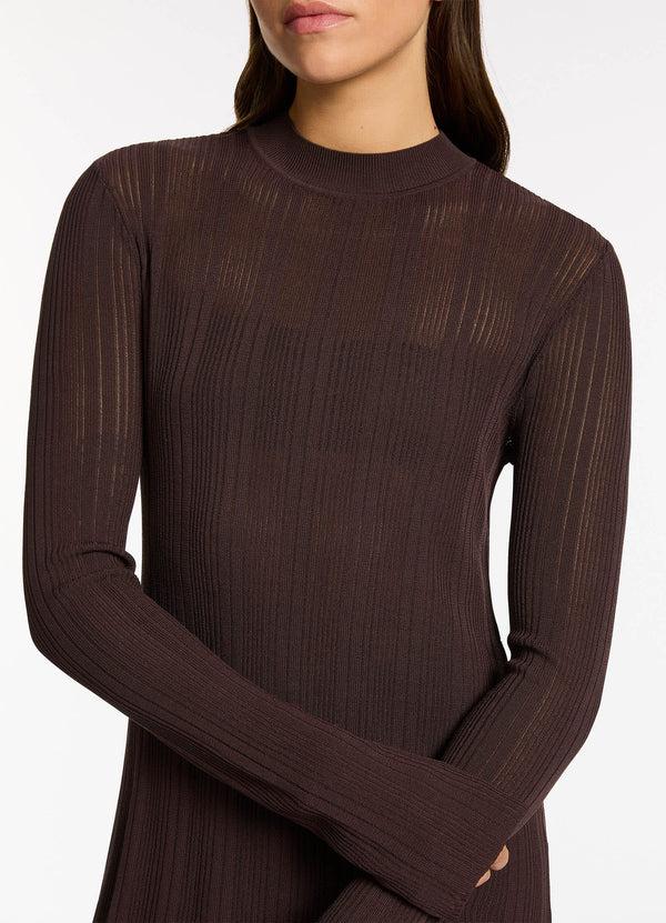 Seafolly Jetset Knit Long Sleeve Top - Chocolate