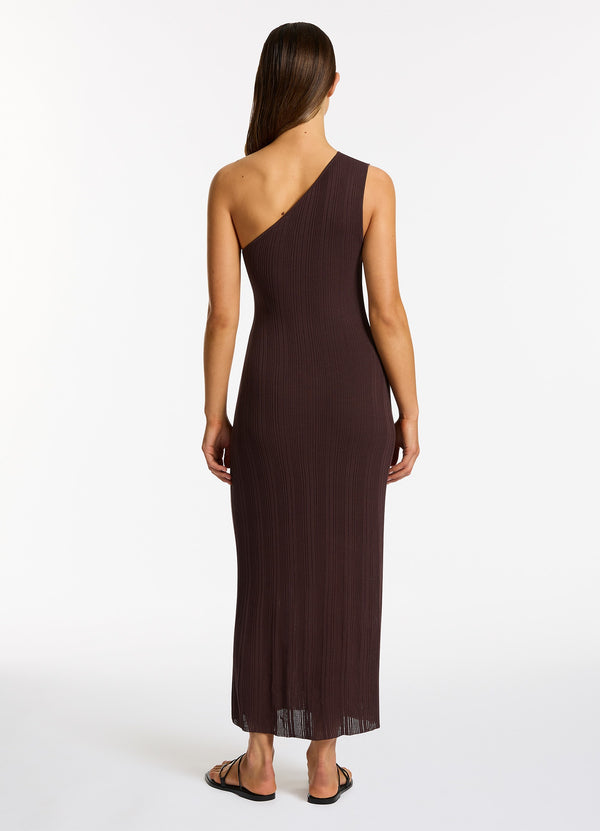Seafolly Jetset Knit One Shoulder Dress - Chocolate