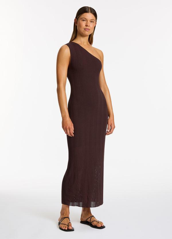 Seafolly Jetset Knit One Shoulder Dress - Chocolate