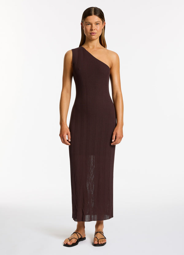 seafolly Jetset Knit One Shoulder Dress - Chocolate