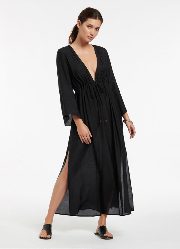 Seafolly Jetset Maxi Plunge Kaftan - Black