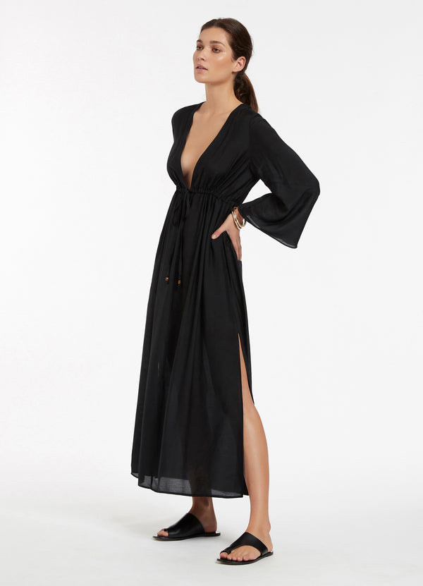 Seafolly Jetset Maxi Plunge Kaftan - Black