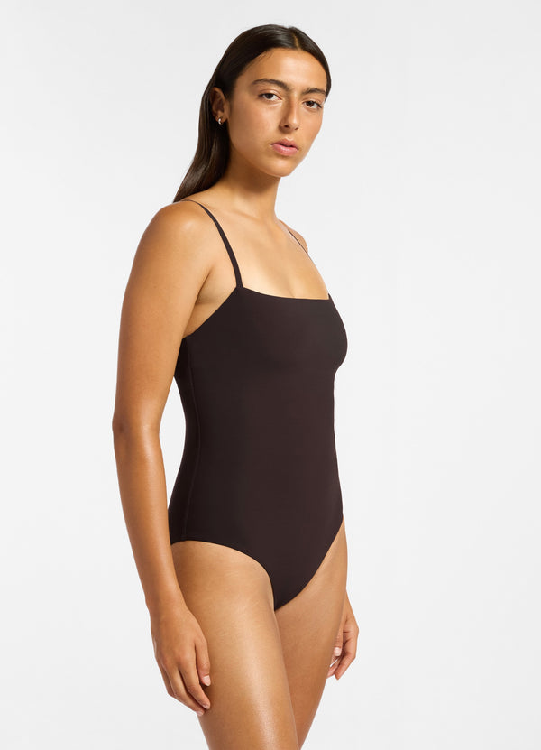 Seafolly Jetset Minimal Tank One Piece - Chocolate