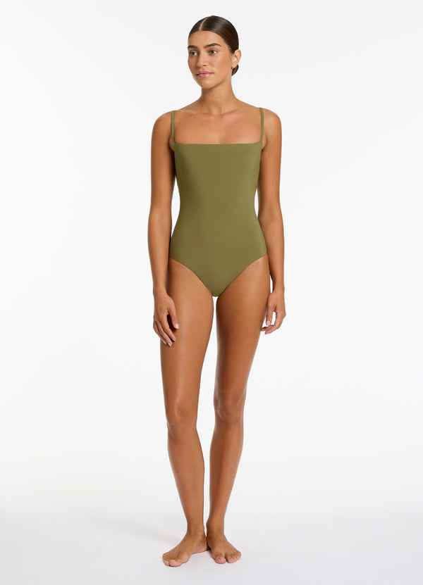 Seafolly Jetset Minimal Tank One Piece - Moss