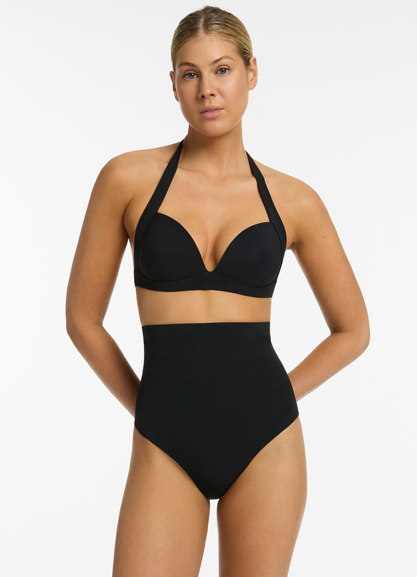 seafolly Jetset Moulded Halter Bikini Top - Black