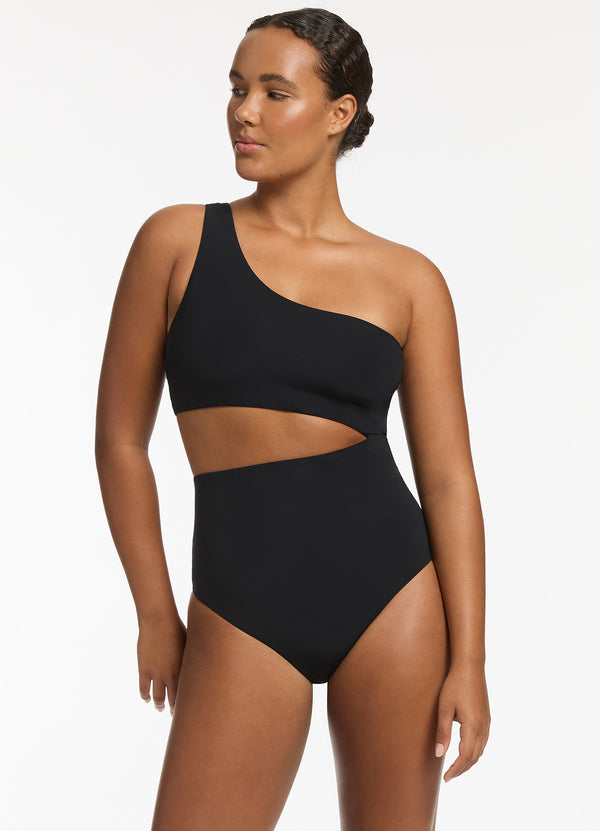 seafolly Jetset One Shoulder One Piece - Black