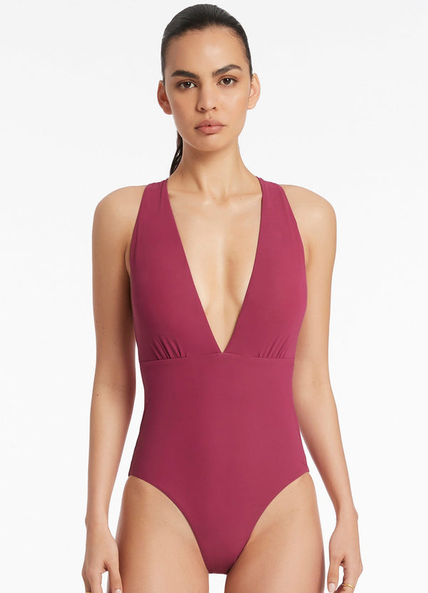 Seafolly Jetset Plunge Loop Back One Piece - Orchid