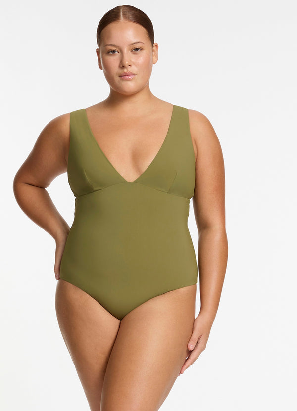 Seafolly Jetset Plunge One Piece - Moss