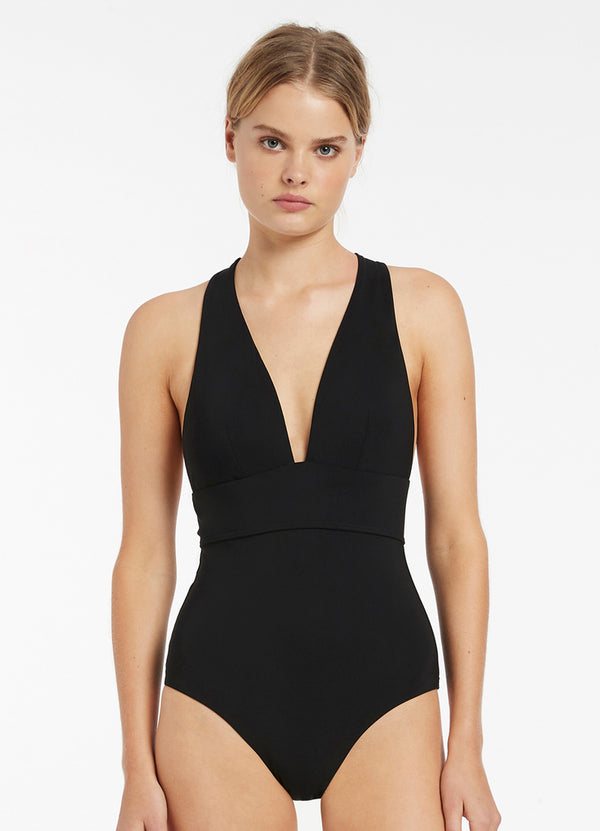 Seafolly Jetset Plunge Tie Back One Piece - Black